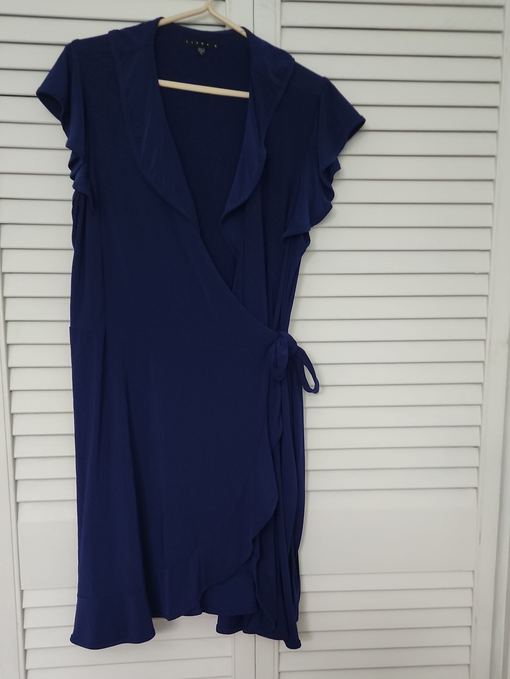 Tiana B. Royal Blue Wrap Mini Dress with Ruffle Sleeves